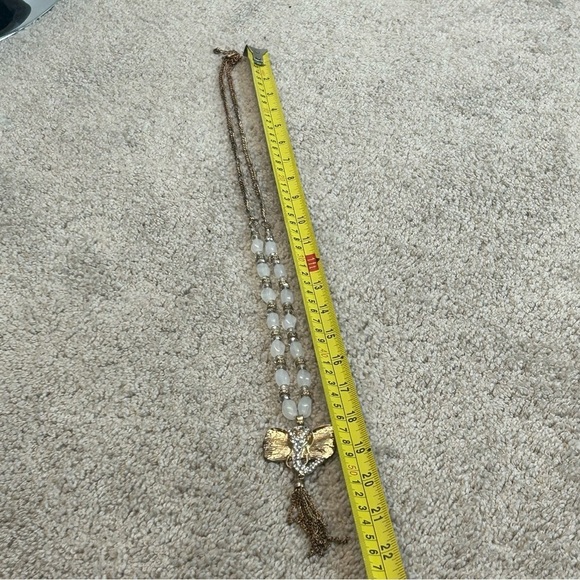 ELEPHANT hammered gold-tone crystal rhinestone dangling chain beaded necklace - Picture 4 of 6